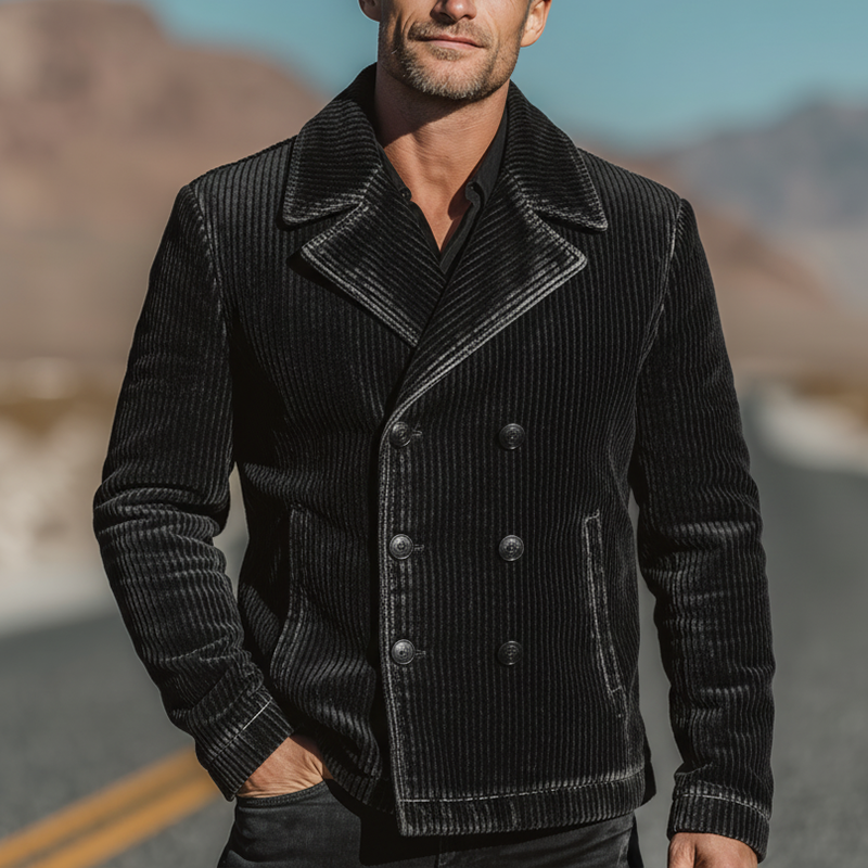 Men's Winter Fashion Corduroy Washed Distressed Double-breasted Lapel Jacket MTA2584I7P