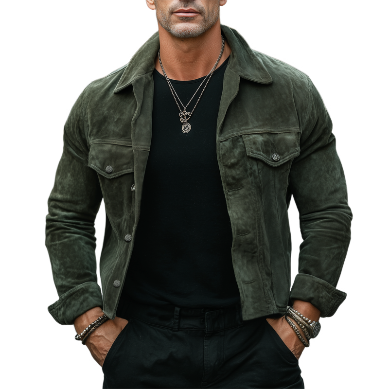 Men's Spring/Autumn Vintage Suede Lapel Short Jacket MTA1861H6U
