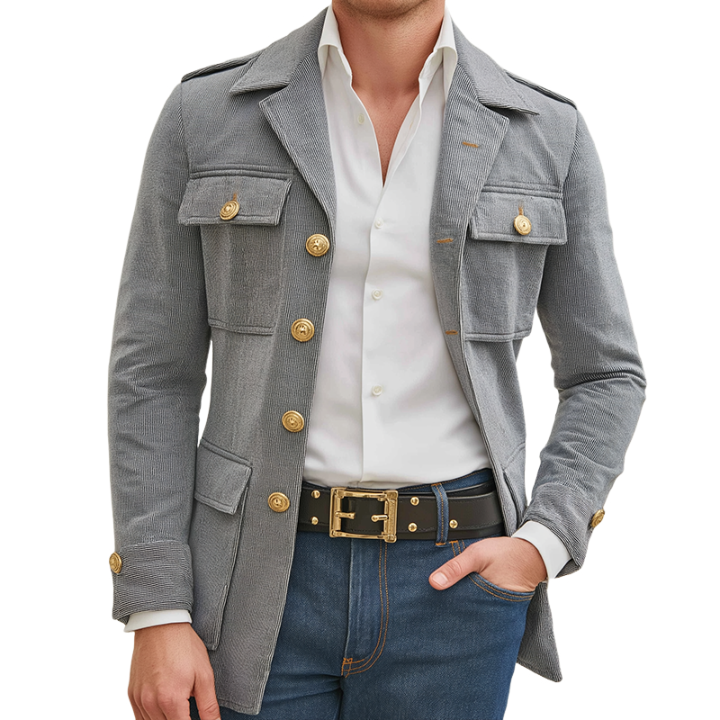 Men's Vintage Casual Striped Single Breasted Lapel Jacket MTA0442I9TO
