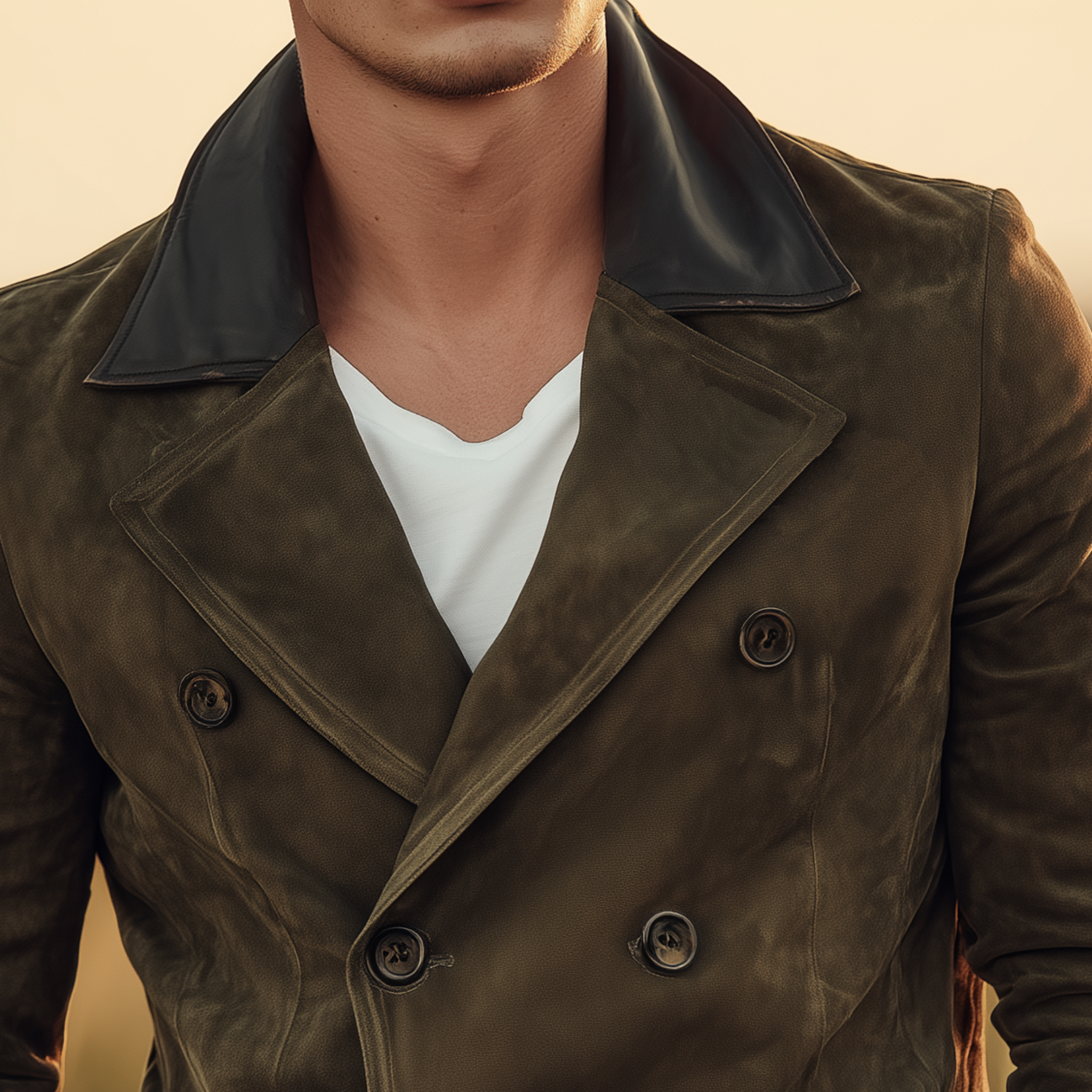Men's Classic Retro Lapel PU Leather Double-breasted Suede Jacket MTA0269I4K