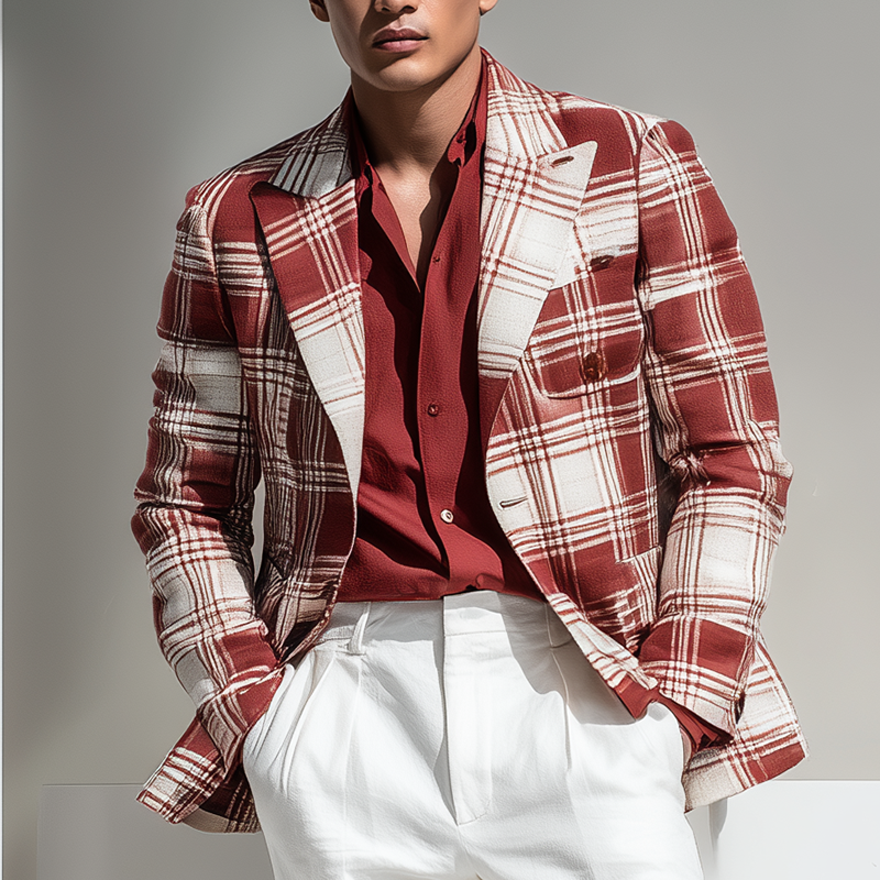 Men's Vintage Check Linen Blend Long Sleeve Blazer MTA1878G9P