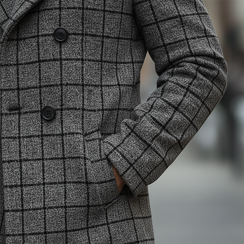 Men's Winter Retro Plaid Faux Wool Double-breasted Coat MTA1261K7P