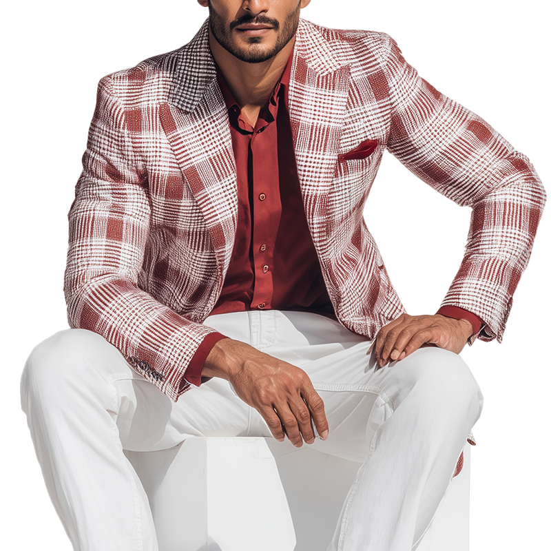 Men's Vintage Check Linen Blend Long Sleeve Blazer MTA1867G7P