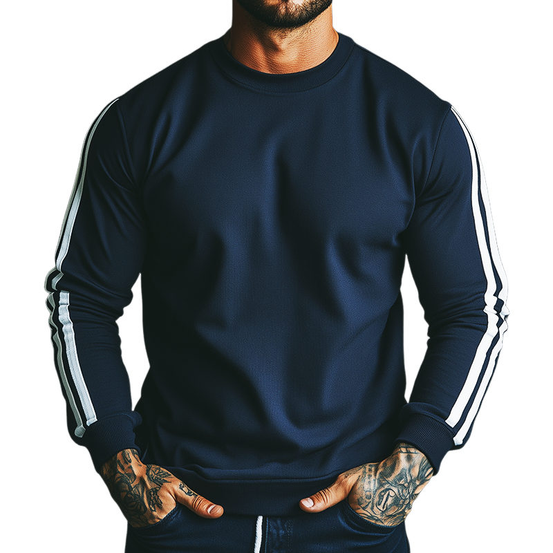 Men's Retro Casual Striped Sports Crew Neck Sweatshirt MTA1821H6TO
