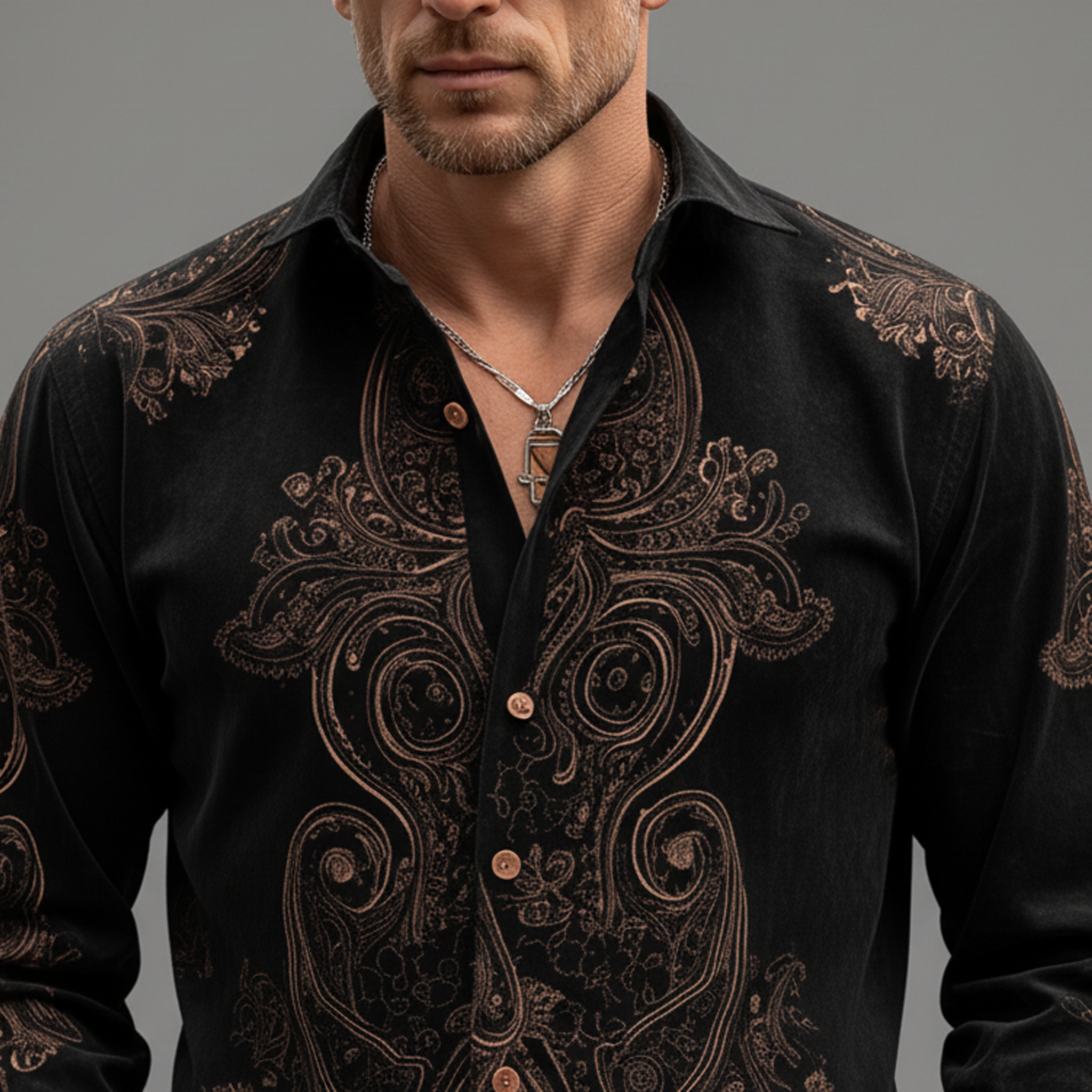 Men's Classic Vintage Faux Velvet Printed Long-sleeved Shirt MTA2096L8K