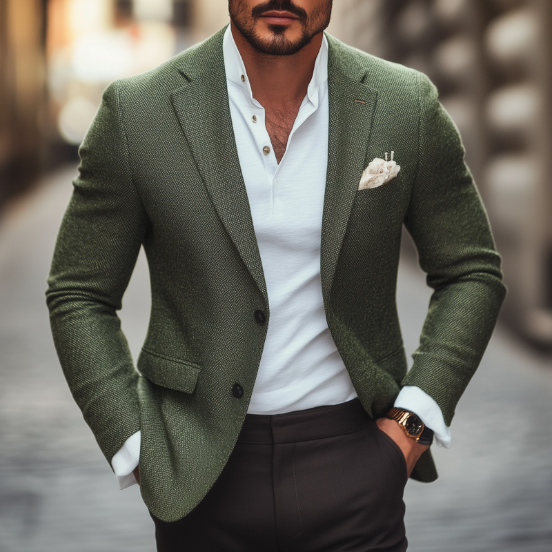 Men's Vintage Elegant Tweed Notch Lapel Single-breasted Slim-fit Blazer MTA0562H0M