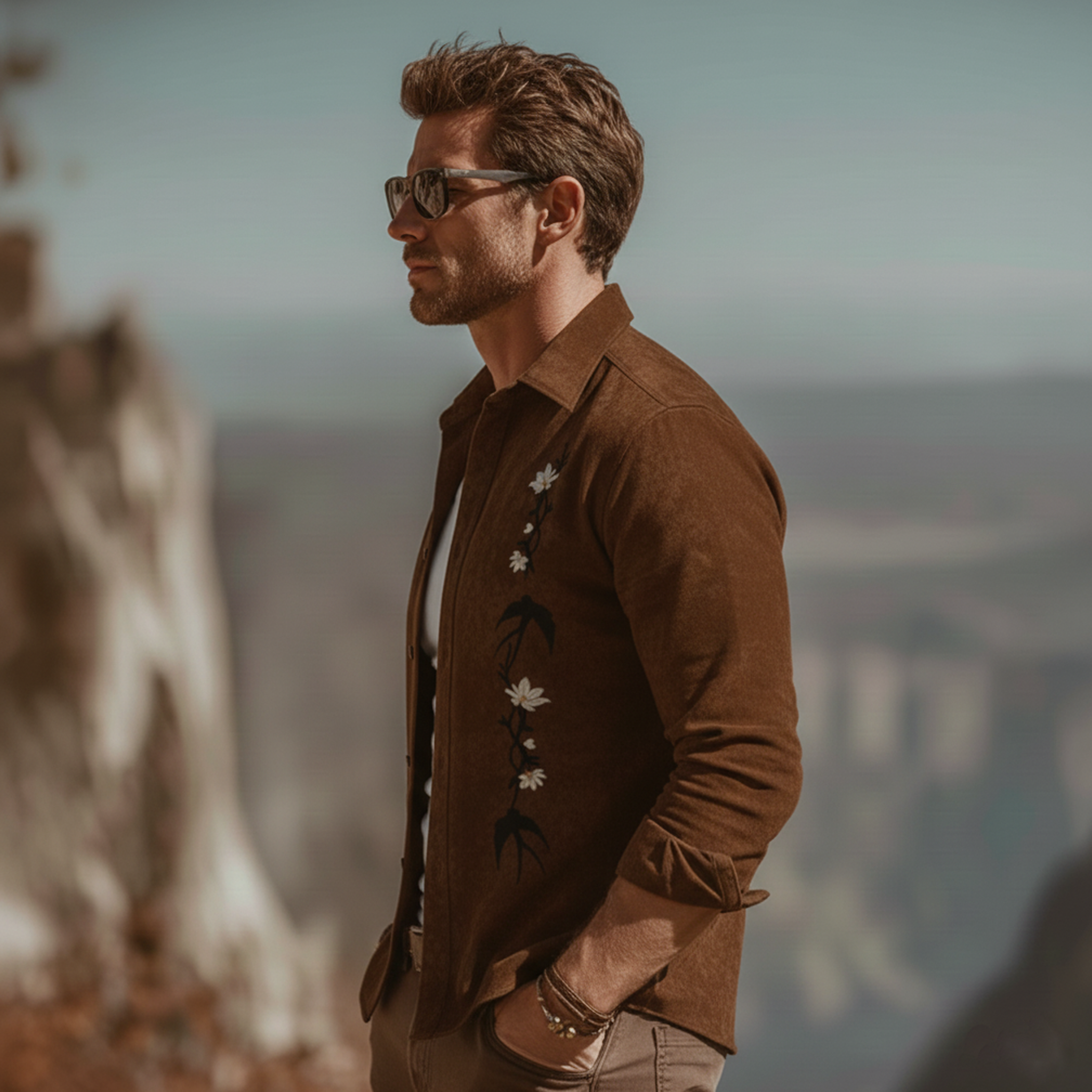 Men's Classic Vintage Embroidered Faux Suede Long-sleeved Shirt MTA2210L2K