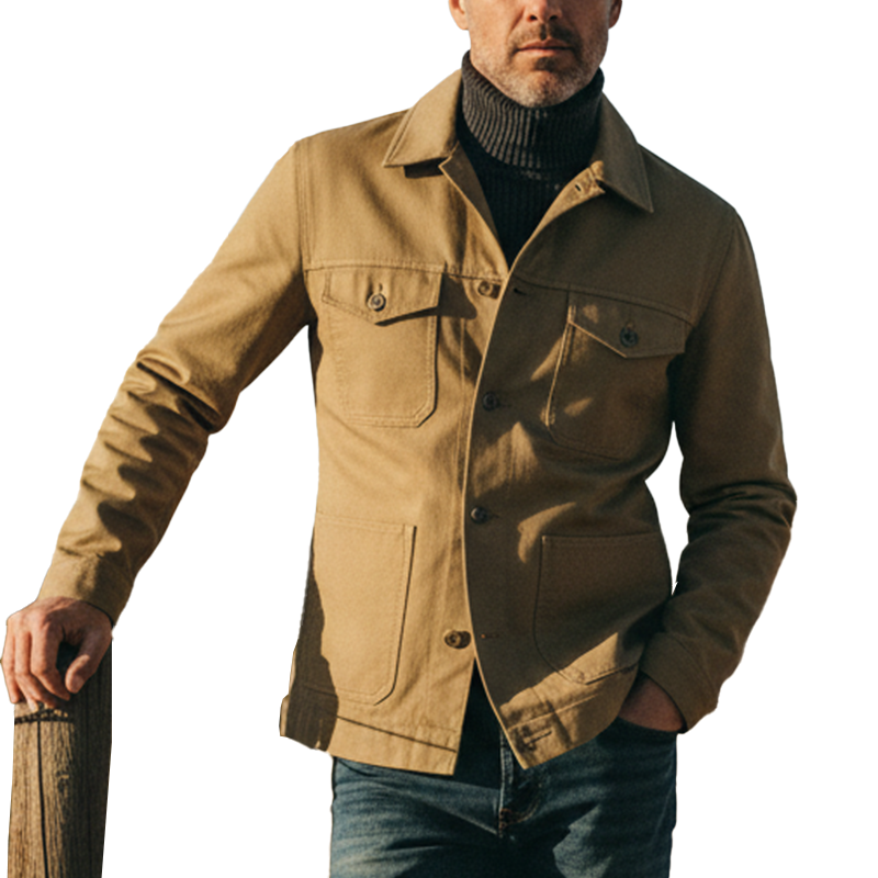 Men's Retro Cotton Blend Multi-Pocket Workwear Long-Sleeve Shirt MTA2002K0P