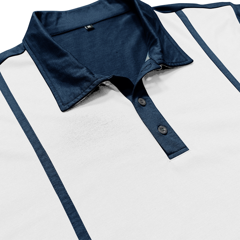 Men's Contrast Color Cotton Blend Long-sleeved Polo Shirt MTA2827G5X