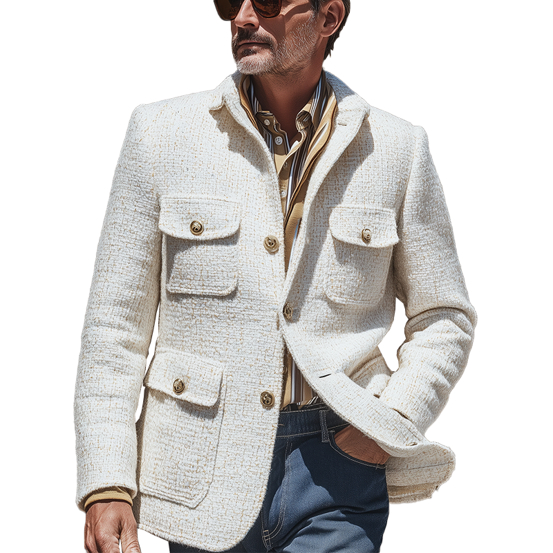 Men's Autumn And Winter Fashion Textured Tweed Light Business Suit Jacket MTA0855I8P