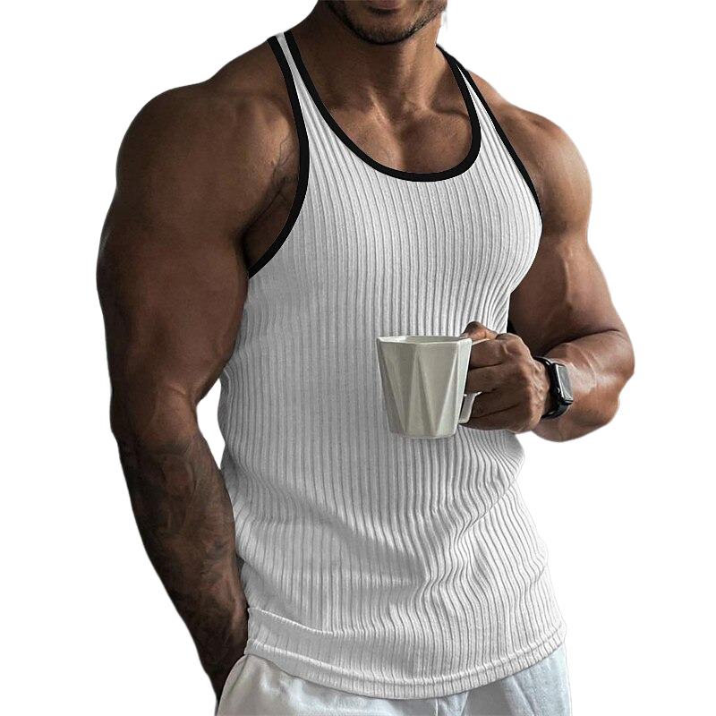 Men's Striped Contrast Knit Crew Neck Tank Top MTA1100G8X