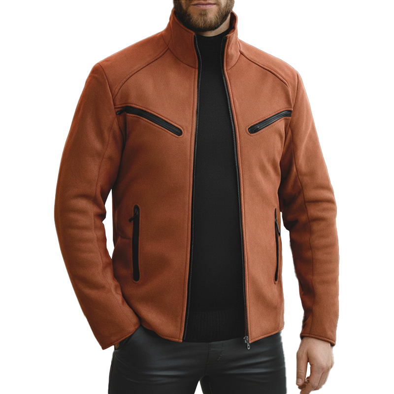 Men's Winter Fashion Faux Suede Stand Collar Zipper Jacket MTA2211J0P