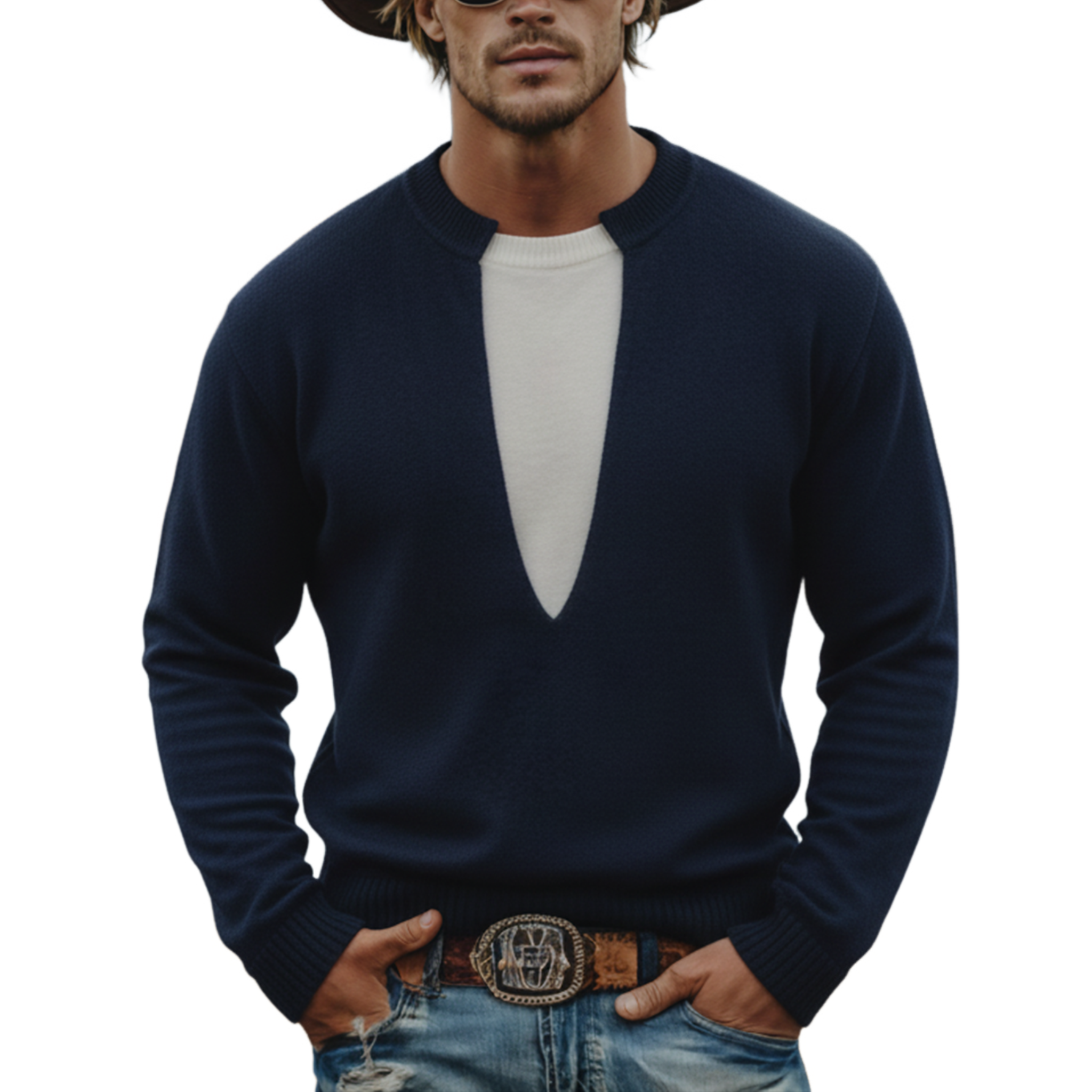 Men's Classic Casual Crew Neck Faux Two-piece Sweater MTA2831K1K