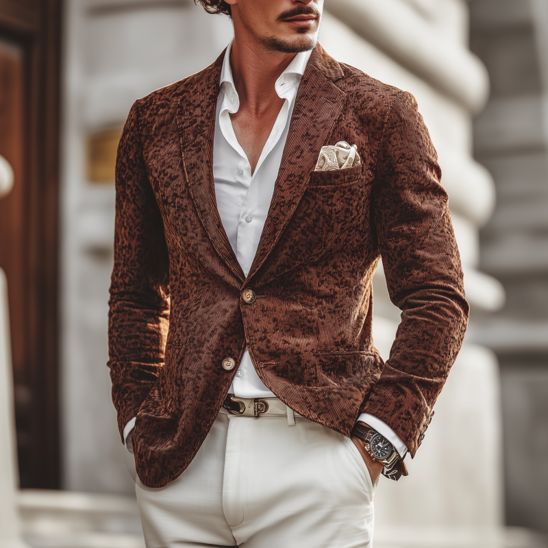 Men's Stylish Vintage Breathable Corduroy Notch Lapel Single-breasted Slim-fit Blazer MTA0708H2M