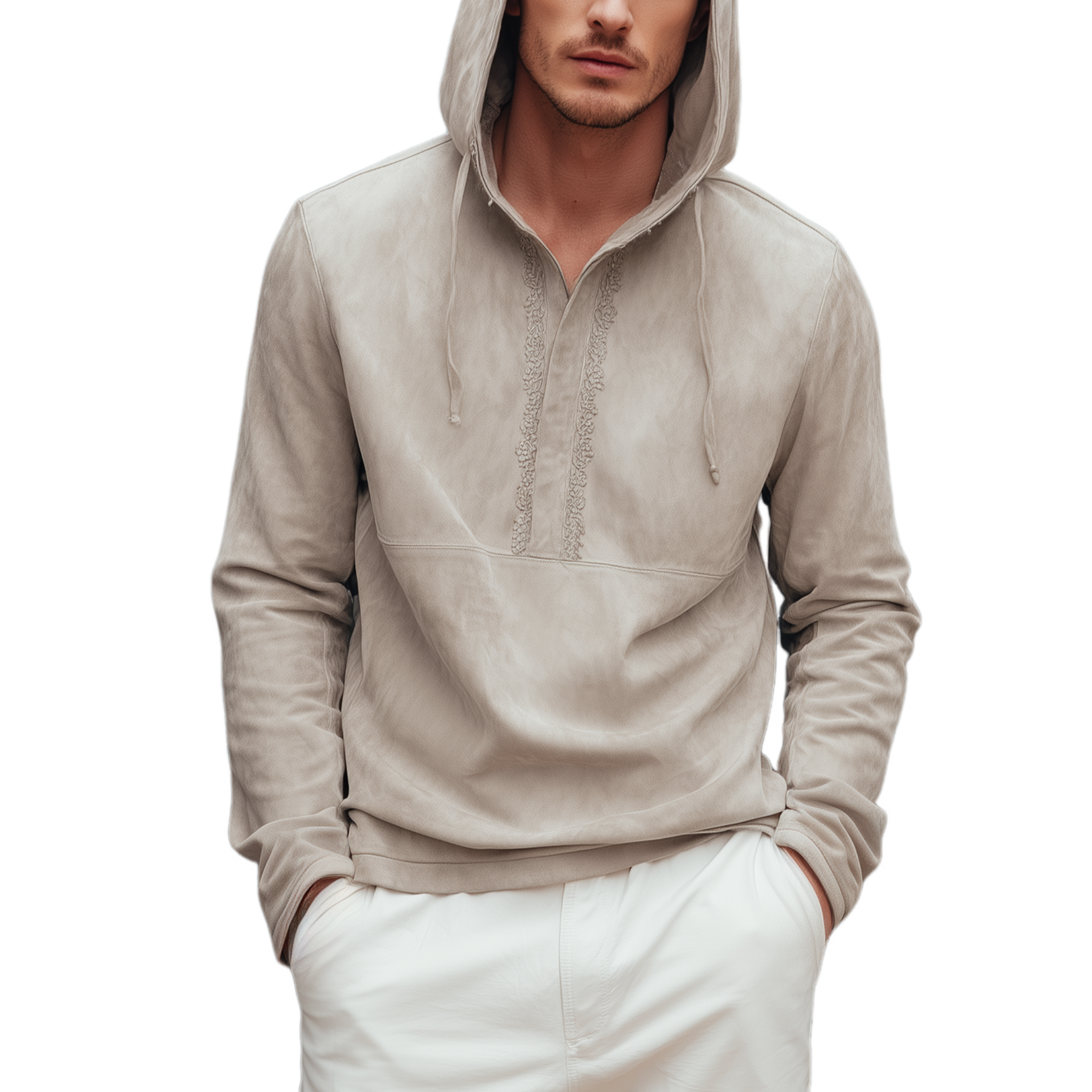 Men's Fashion Casual Thin Suede Embroidery Slim Fit Long Sleeve Hoodie MTA2962G7K