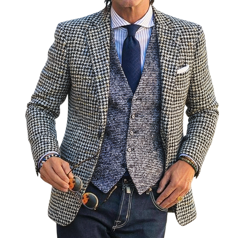 Men's Business Classic Houndstooth Faux Wool Two-Button Blazer MTA1336J6U