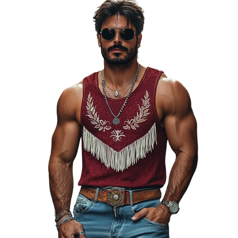 Herre casual bomull rund hals blomsterbroderi dusk lappeteppe slim fit tanktopp MTA2186E4M
