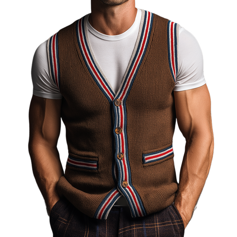 Men's Retro Casual Striped Knit Button Vest MTA0488H1TO