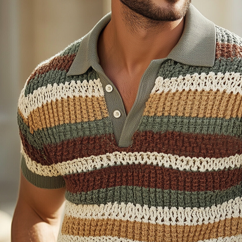 Men's Breathable Fashion Colorful Striped Knitted POLO Shirt MTA0754E3U