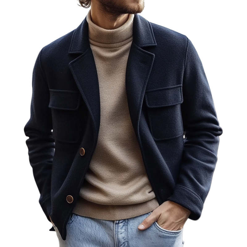 Men's Casual Solid Color Lapel Blended Jacket MTA2333I2X