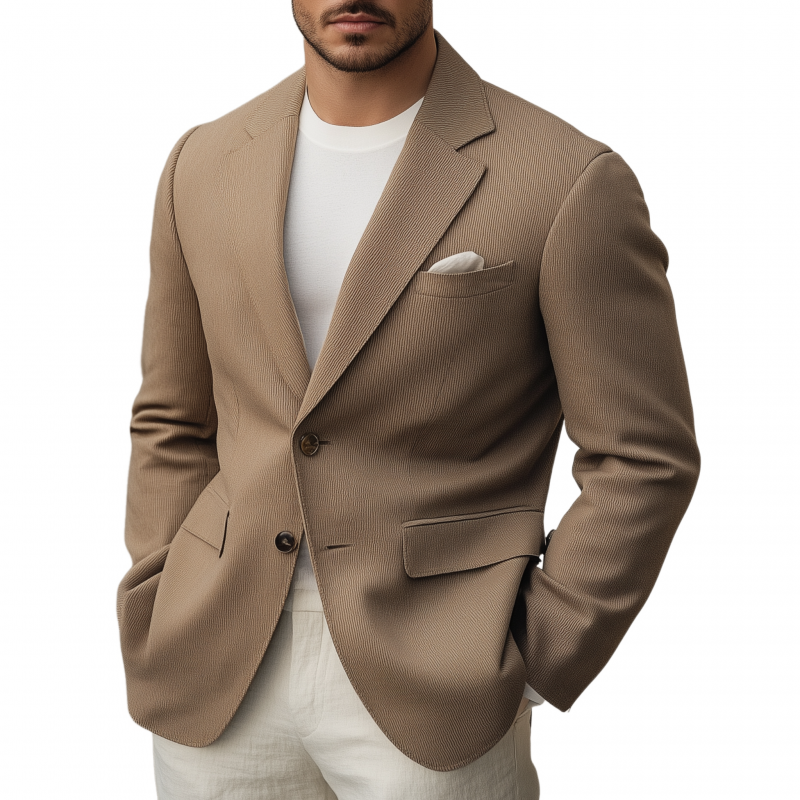 Men's Casual Solid Color Cotton Blend 3D Stripe Notch Lapel Single-breasted Loose Blazer MTA1481H2M
