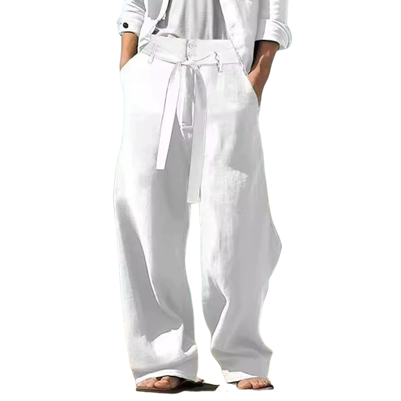 Men's Solid Cotton And Linen Casual Trousers MTA1378H6X