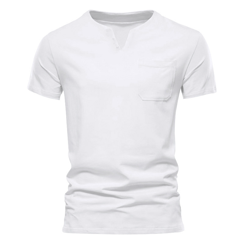 Men's Classic Casual Slim Fit V-Neck Pocket Cotton Short Sleeve T-Shirt 76237574K