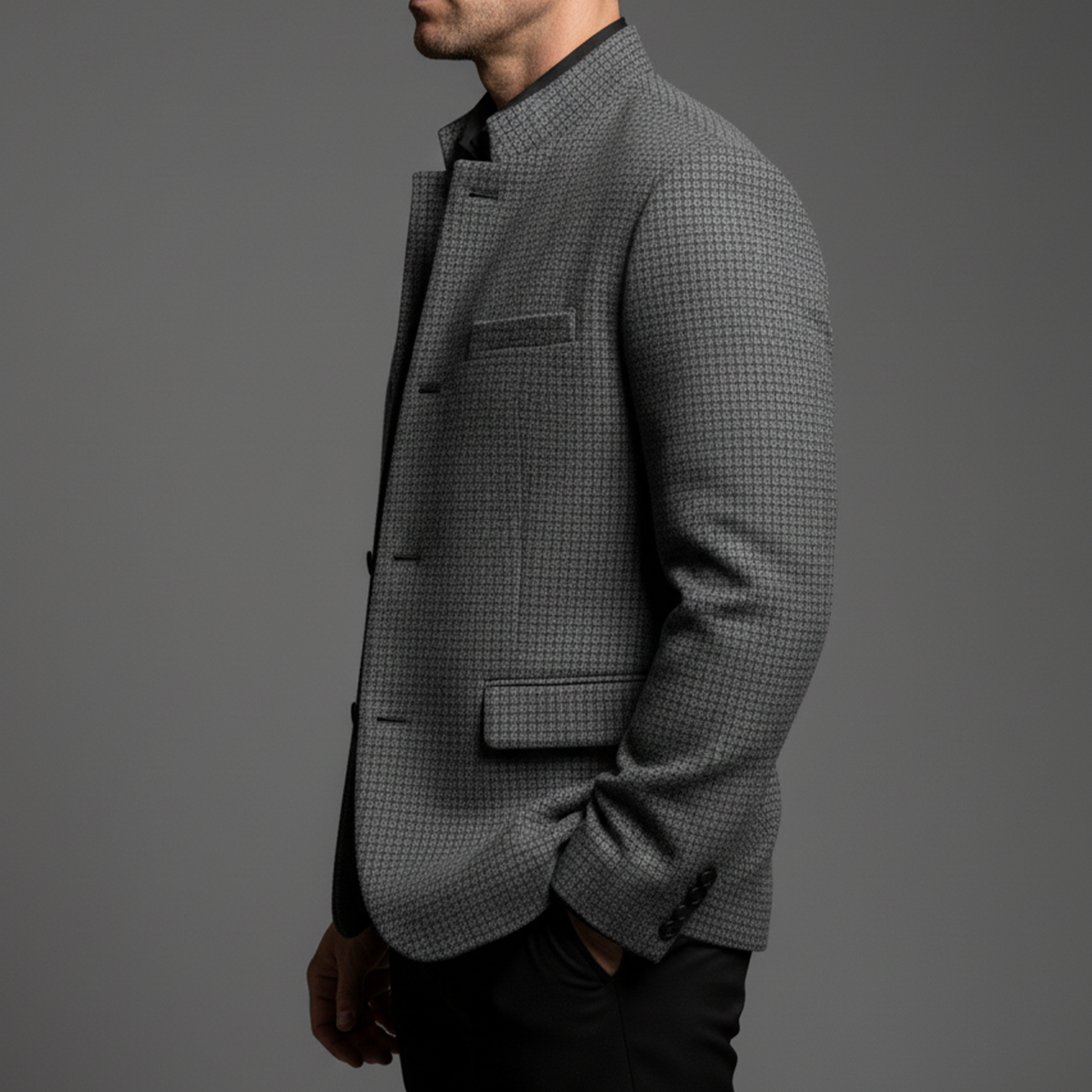 Men's Classic Retro Stand Collar Woven Faux Woolen Slim Jacket MTA1835I7K