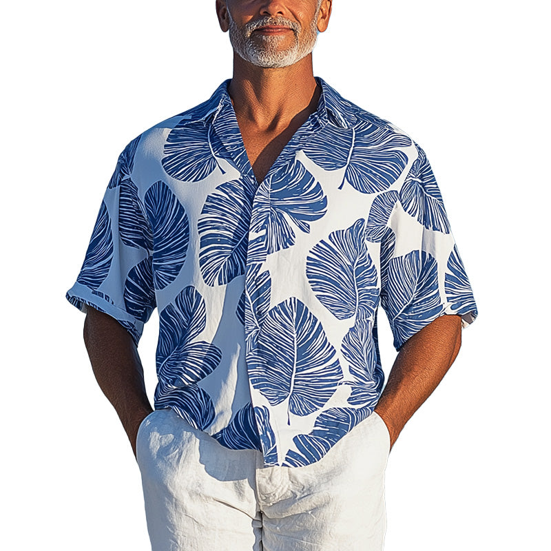 Men'S Summer Fashion Breathable Linen Printed Short Sleeve Shirt MTA1398E9P