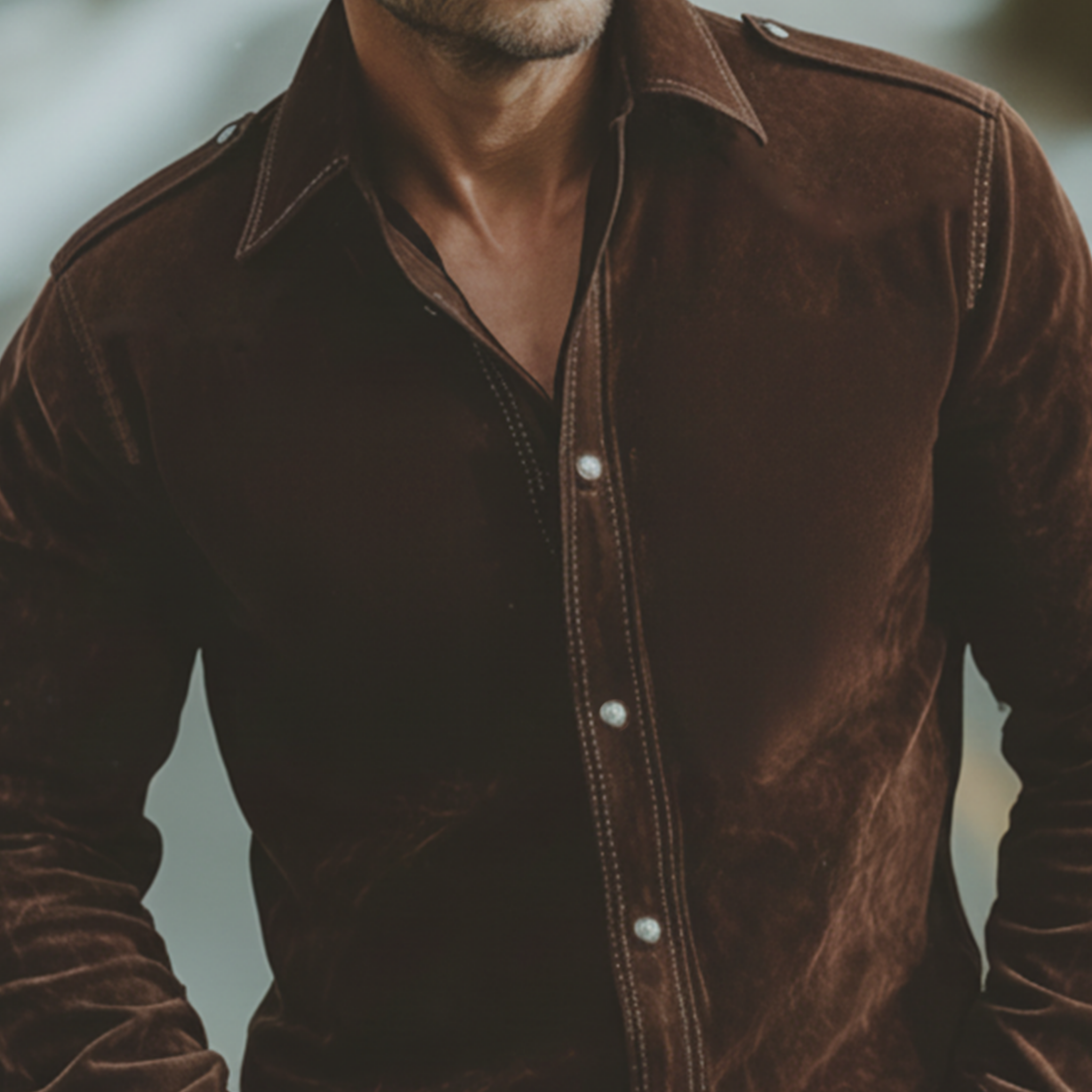 Men's Classic Retro Western Style Faux Suede Long-sleeved Shirt MTA2295K5K