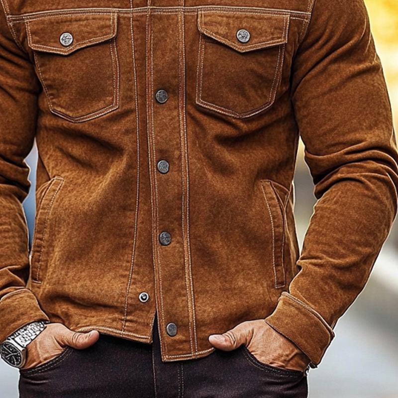 Men's Vintage Solid Color Lapel Single-Breasted Faux Suede Jacket MTA1961H5X