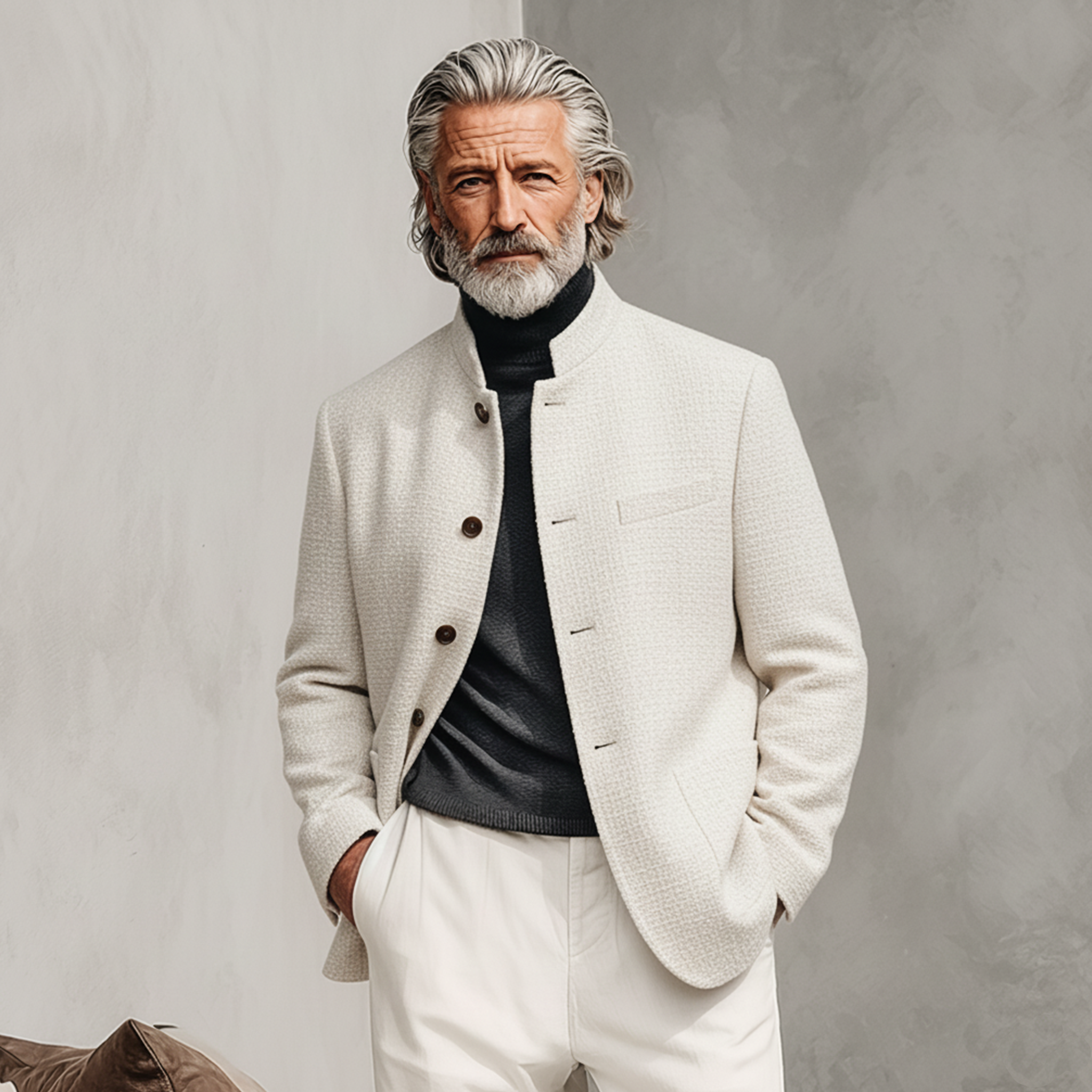 Men's Classic Casual Stand-up Collar Tweed Textured Fabric Jacket MTA0595K5K