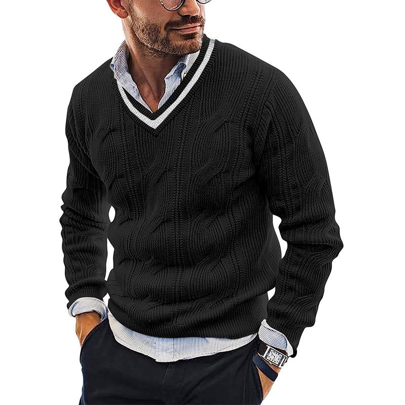 Men's V-Neck Slim Fit Long Sleeve Pullover Sweater 96176921M