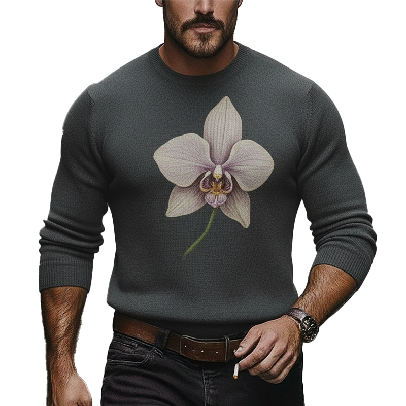 Men's Winter Vintage Cotton Yarn Knitted Jacquard Round Neck Sweater MTA1906L4P