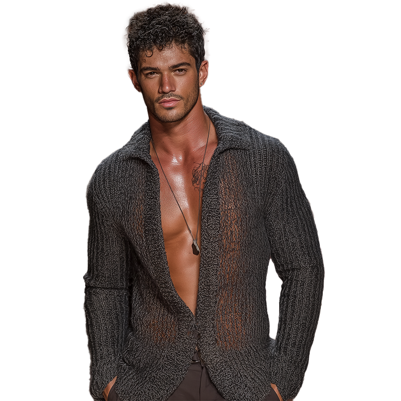 Men's Summer Fashion Mesh Knitted Long Sleeve Shirt MTA0811G0P