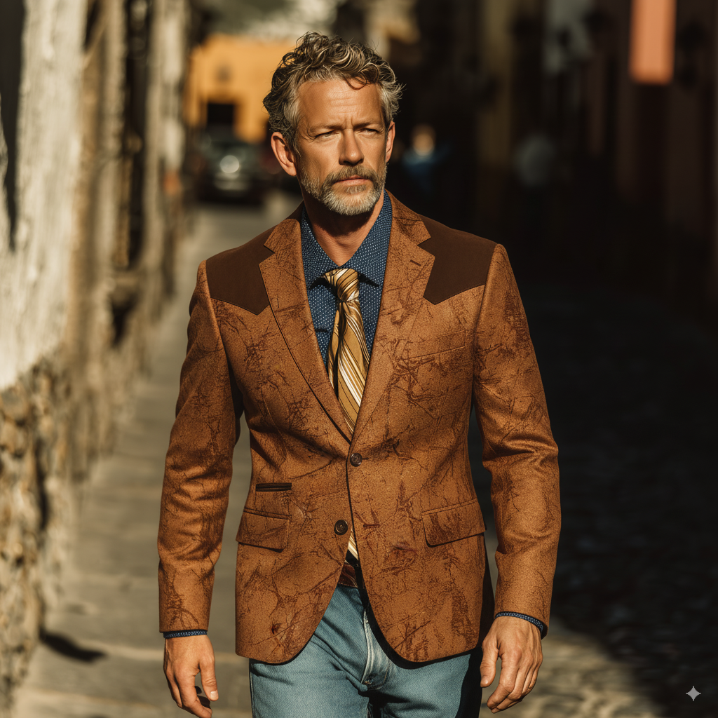 Men's Autumn Fashion Retro Faux Suede Patchwork Suit Jacket MTA1533I8P