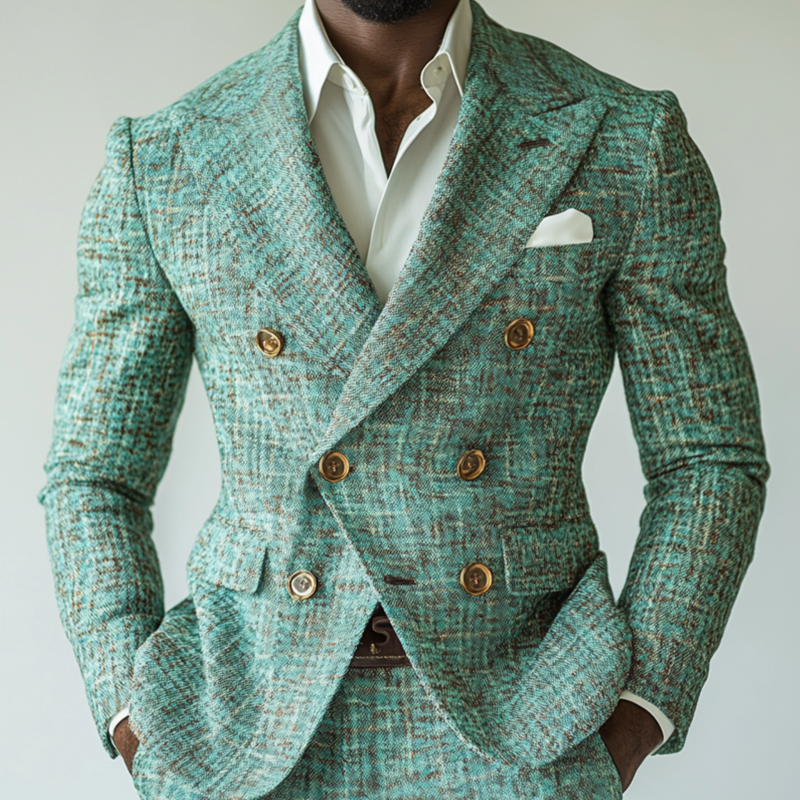 Men's Vintage Elegant Jacquard Peaked Lapel Double Breasted Slim Fit Suit Blazer MTA2248G9M