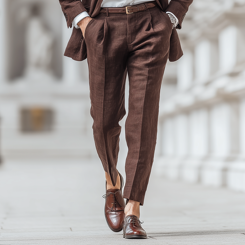 Men's Retro Casual Cotton Linen Blazer Two-Piece Set MTZ0484B4TO