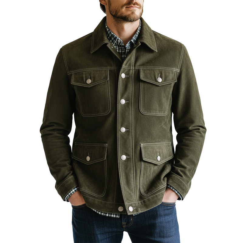 Men's Retro Multi-Pocket Faux Suede Shirt MTA1400K3P