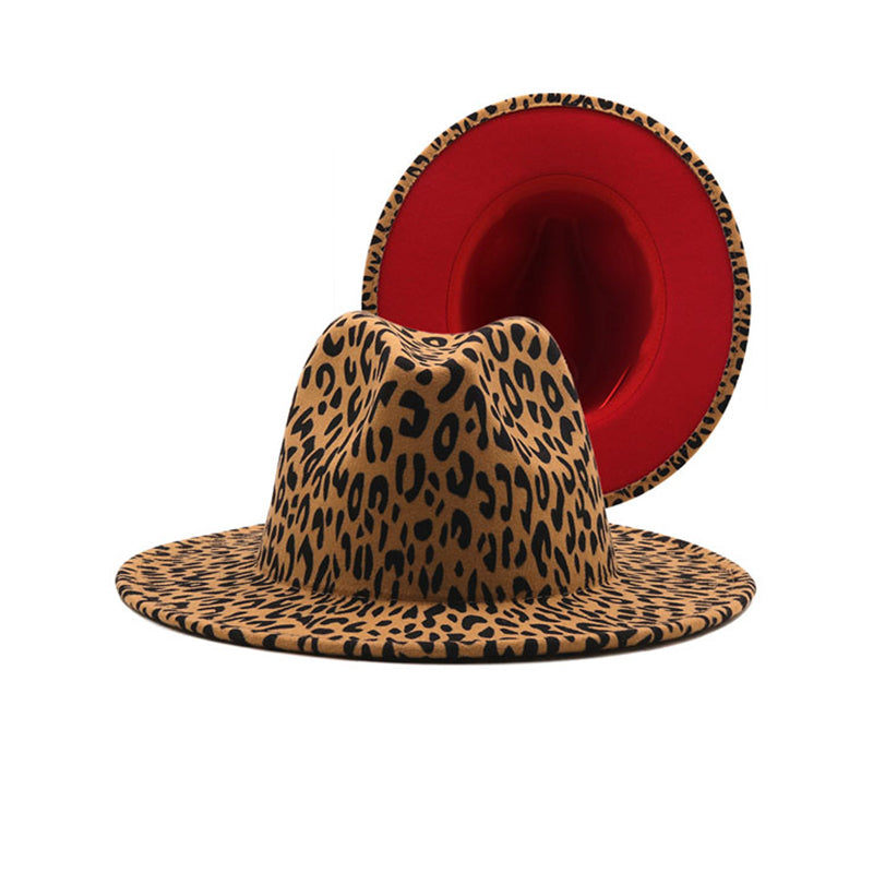 Men's British Style Double-sided Color Matching Leopard Print Flat Brim Hat 75953531U