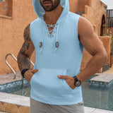 Men's Solid Color Strappy Hooded Kangaroo Pocket Sleeveless Tank Top 58672806Y