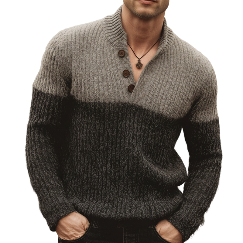 Men's Urban Fashion Gray Color Block Slim Fit Knit Sweater MTA1904K5U