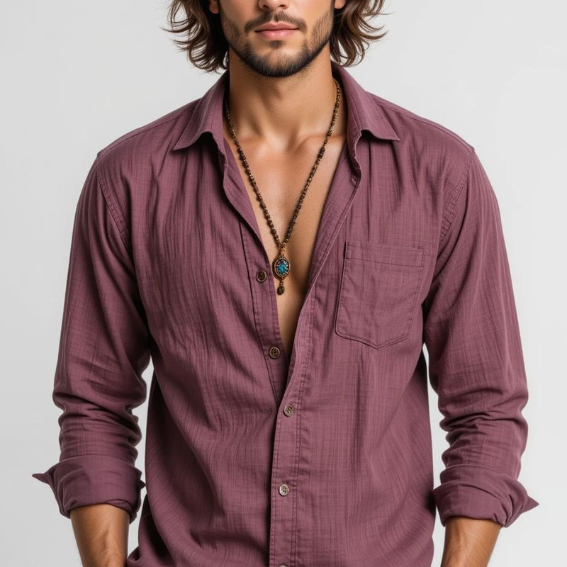 Men's Solid Lapel Long Sleeve Shirt MTA3062G4Z