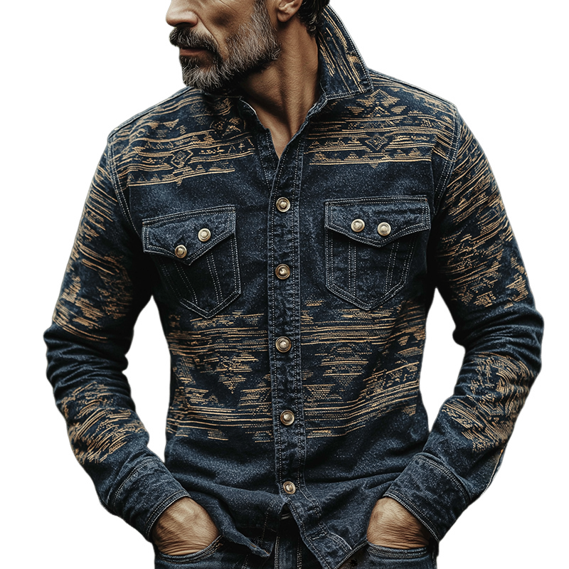 Men's Vintage Casual Tribal Aztec Print Shirt Jacket MTA1450H9TO