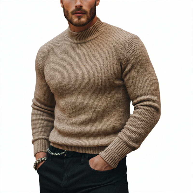 Men's Winter Fashion Solid Color Cotton Yarn Knitted Half Turtleneck Sweater MTA1739J5P