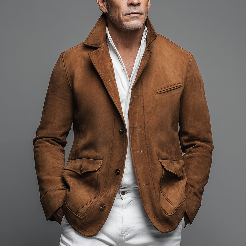 Men's Brown Faux Suede Vintage Casual Short Coat MTA2727H2P