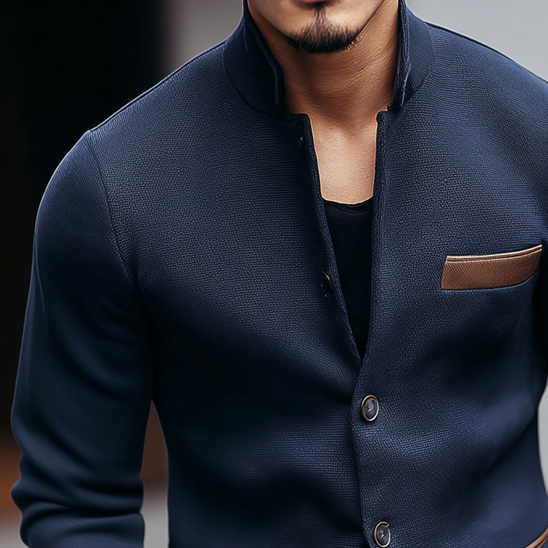 Men's PU Leather Decor Stand Collar Single Breasted Jacket MTA0435I0Z