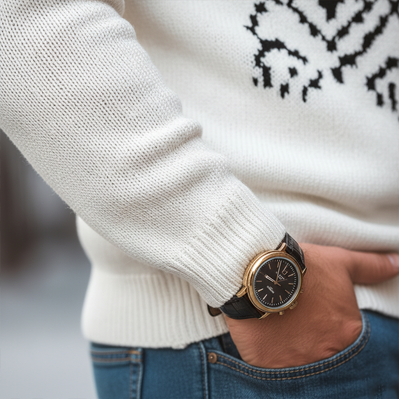 Men's Retro Simple Knitted Jacquard Cotton Yarn Crew Neck Sweater MTA3098J3P