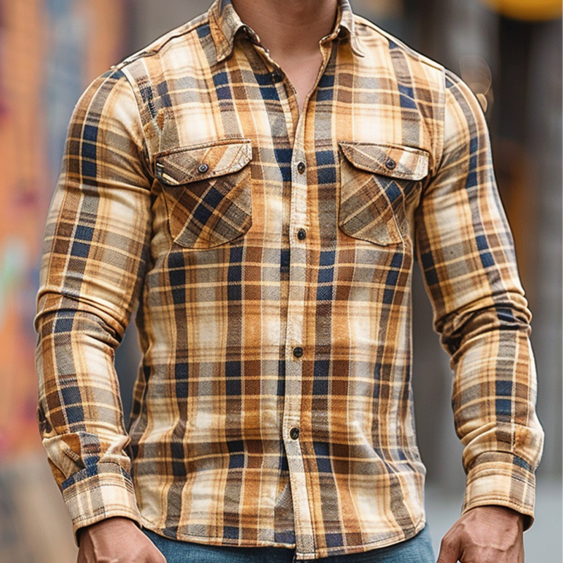 Men's Classic Casual Plaid Long Sleeve Shirt MTA0810I1U