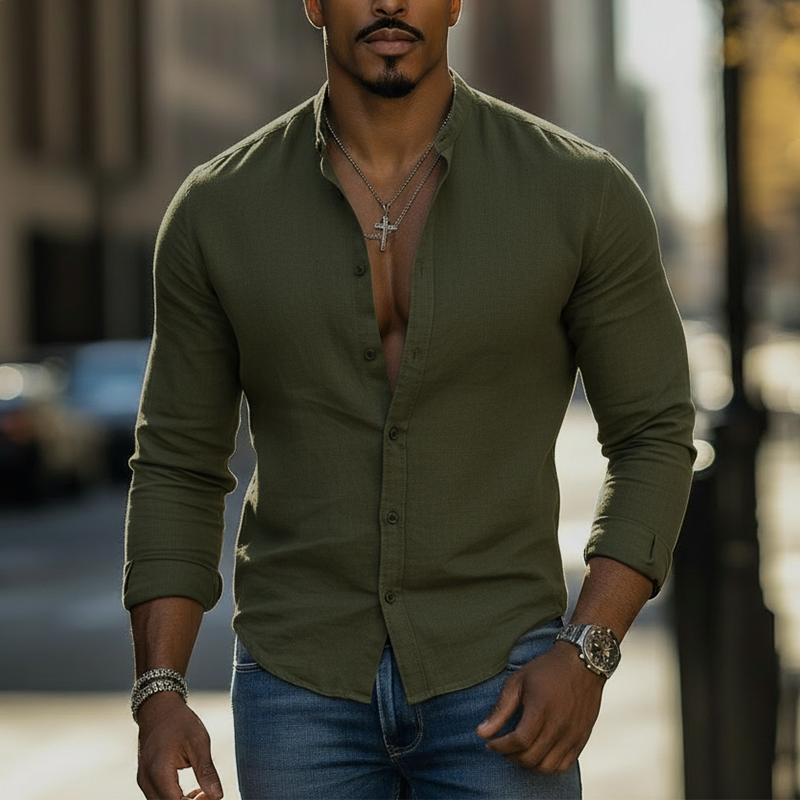 Men's Spring Fashion Simple Pure Cotton Long-sleeved Shirt MTZ2074A2P